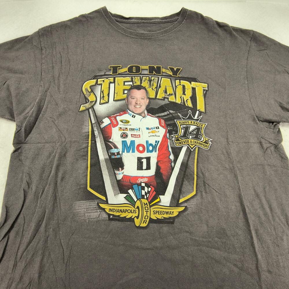 NASCAR Tony Stewart Crew Neck Short Sleeve Racing Shirt Mens Size XL Gray